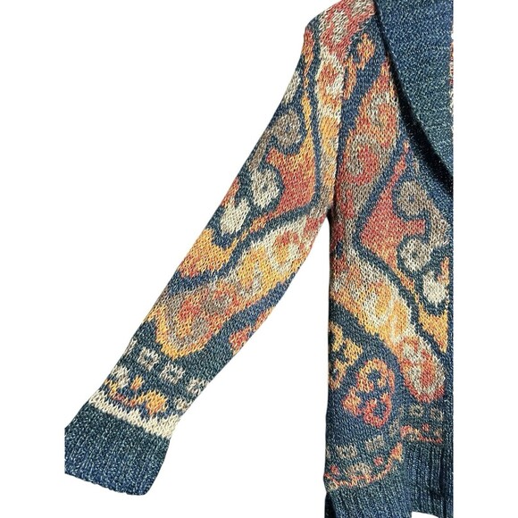 J. Jill Wool Blend Long Cardigan Sweater Shawl Collar Southwest Blue Orange XS - Picture 6 of 12